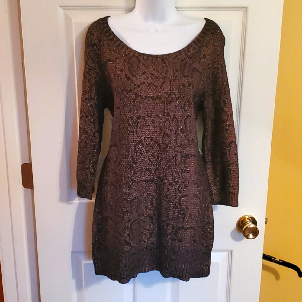 INC International Concepts. Bronze snake print sparkly zipper back tunic sweater